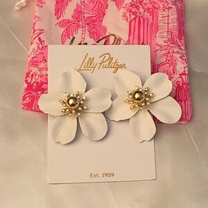Lilly Pulitzer Resort White Over Sized Orchid Drop Earrings Crystal Accents NWT
